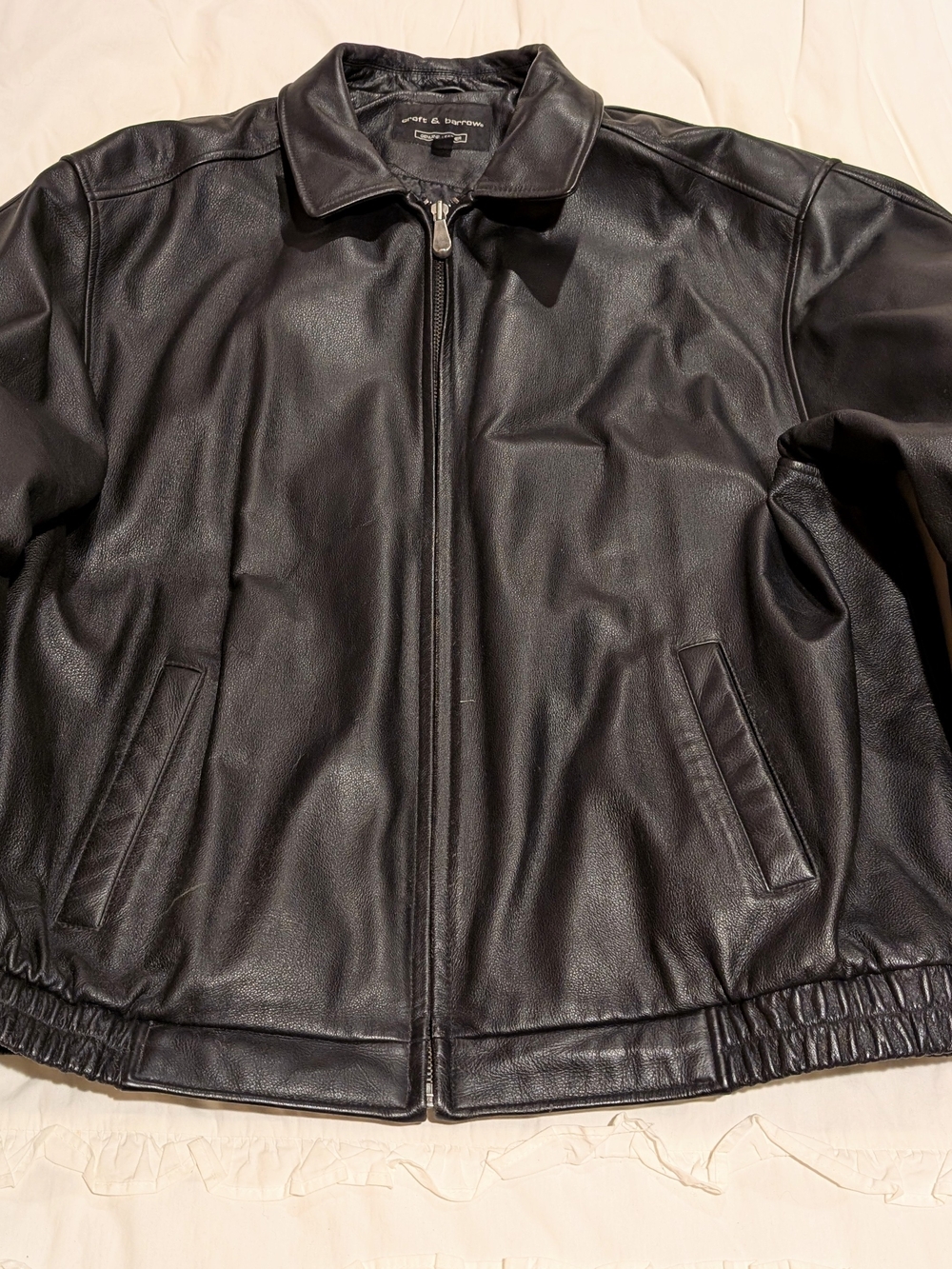 Pre-loved Croft & Barrow Black Leather Quilt Lined Bomber Jacket XXLT
